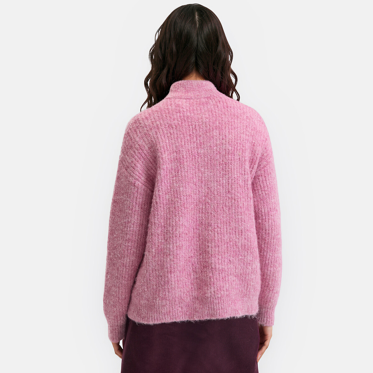 Maglione con collo alto abbottonato rosa chiaro, LA REDOUTE COLLECTIONS