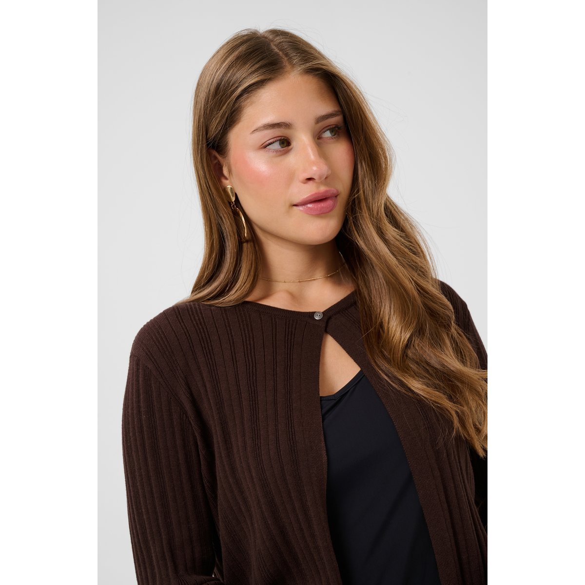 Cardigan à tricot marron java, CREAM