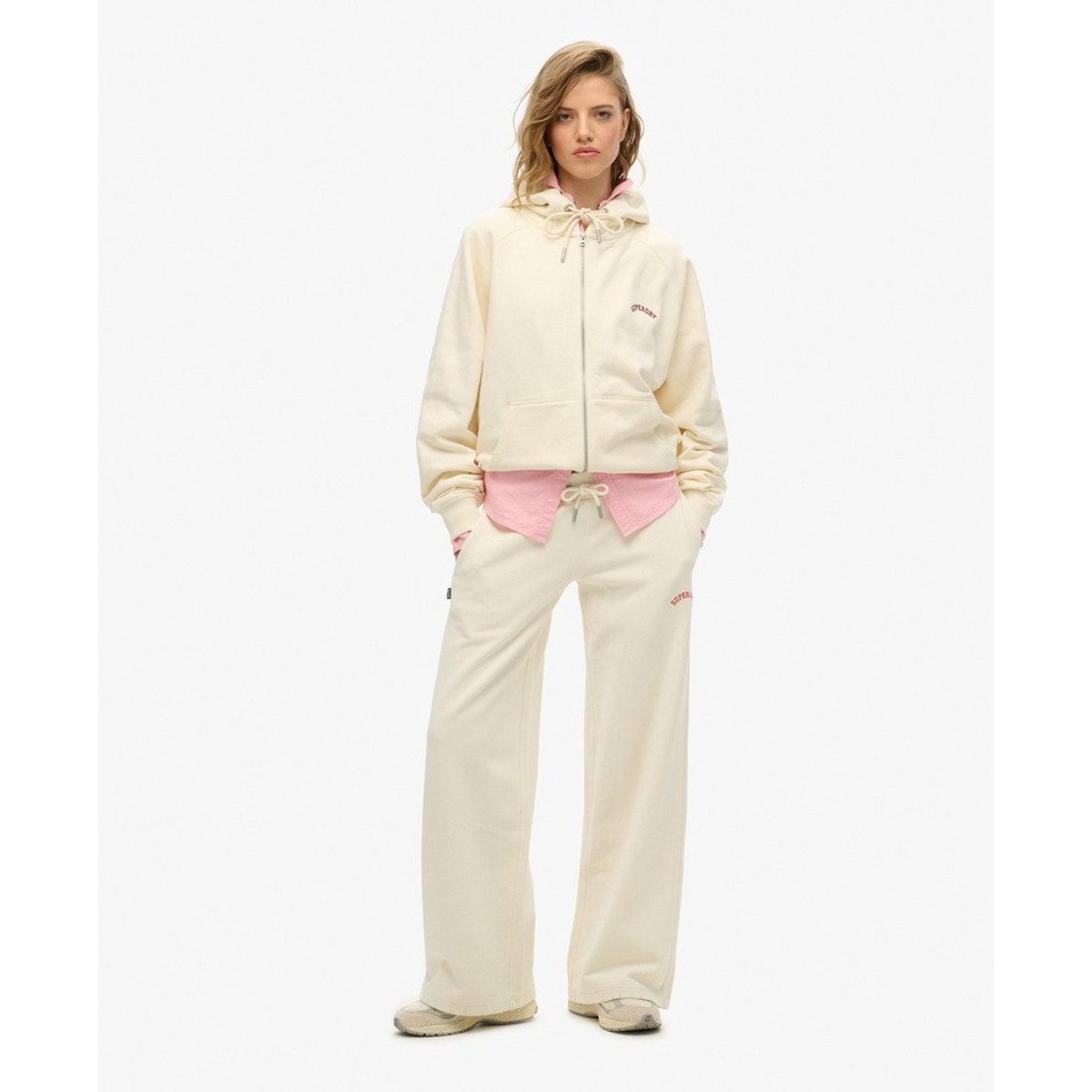 Pantalon de survêtement large Essential Logo blanc cassé os du désert, SUPERDRY