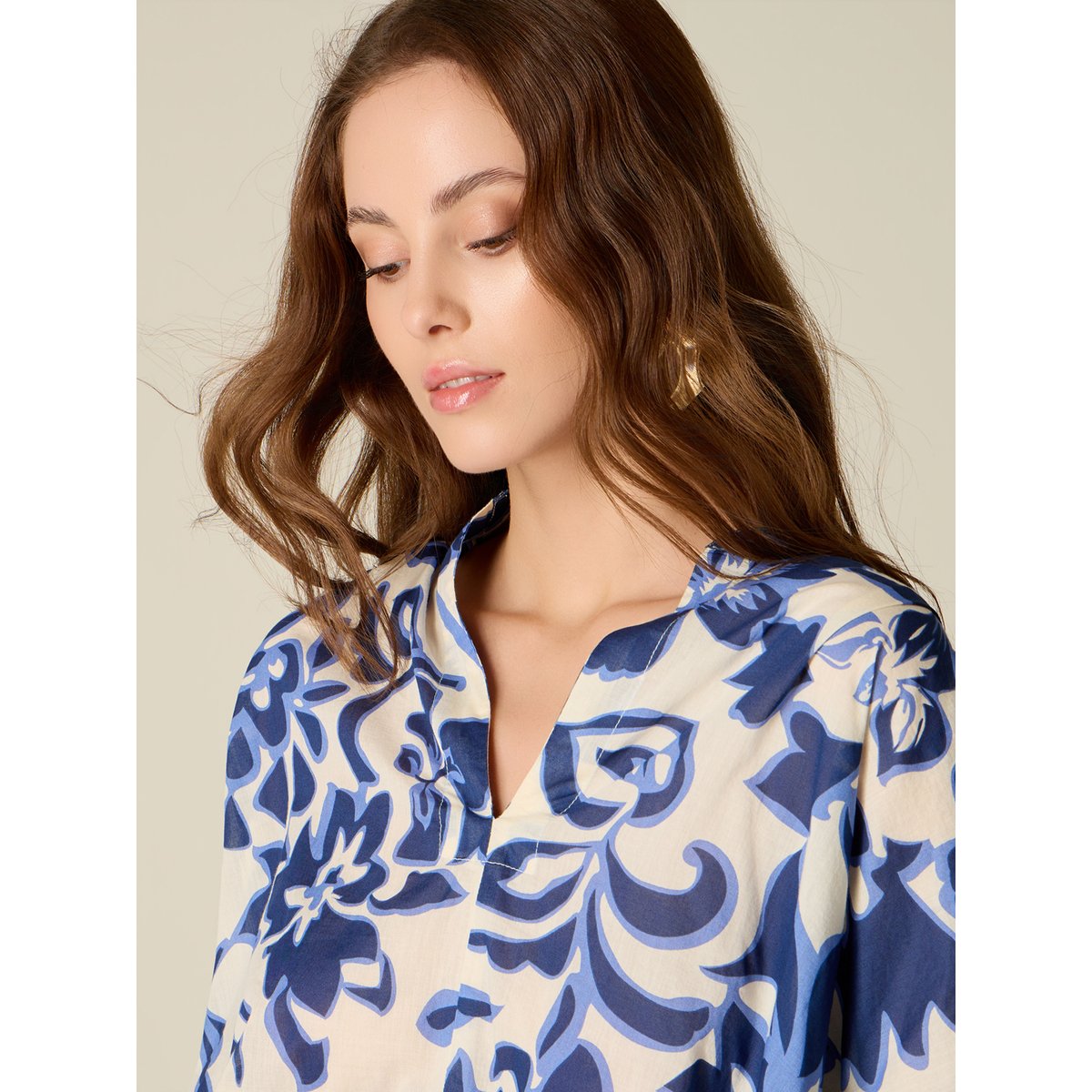 Blouse en coton à motifs bleu, OLTRE