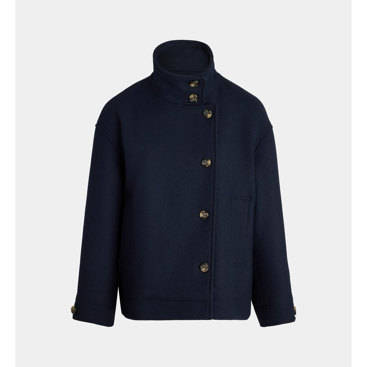 Manteau ample court minami en laine bleu marine, JODHPUR