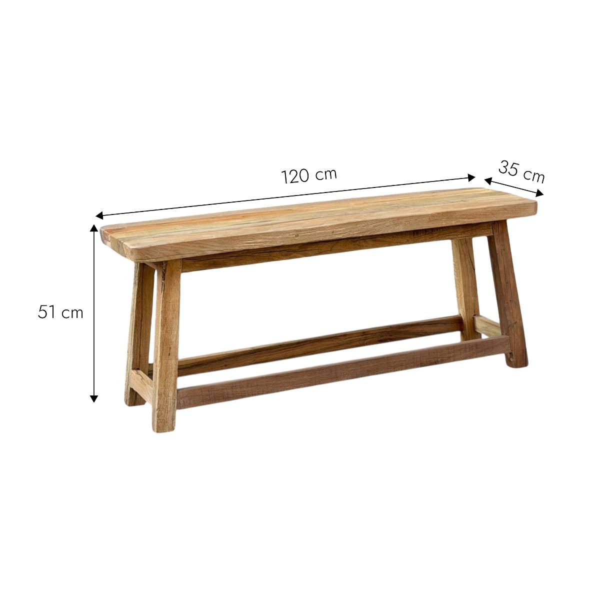 Petit banc en bois recyclé EURYDICE bois clair, MADE IN MEUBLES
