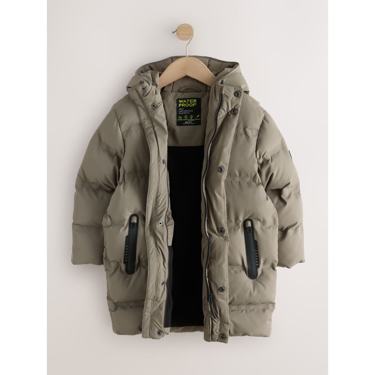 Long manteau rembourré imperméable vert kaki, NEXT