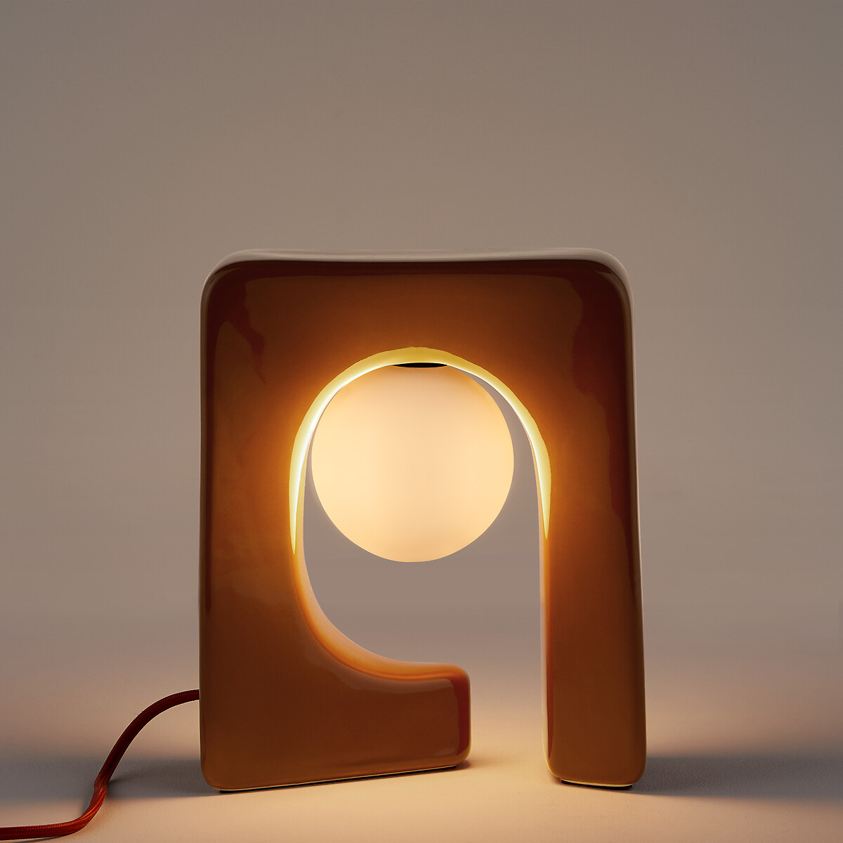 Lampe à poser, en céramique et verre opalin, VESLI marron, LA REDOUTE INTERIEURS