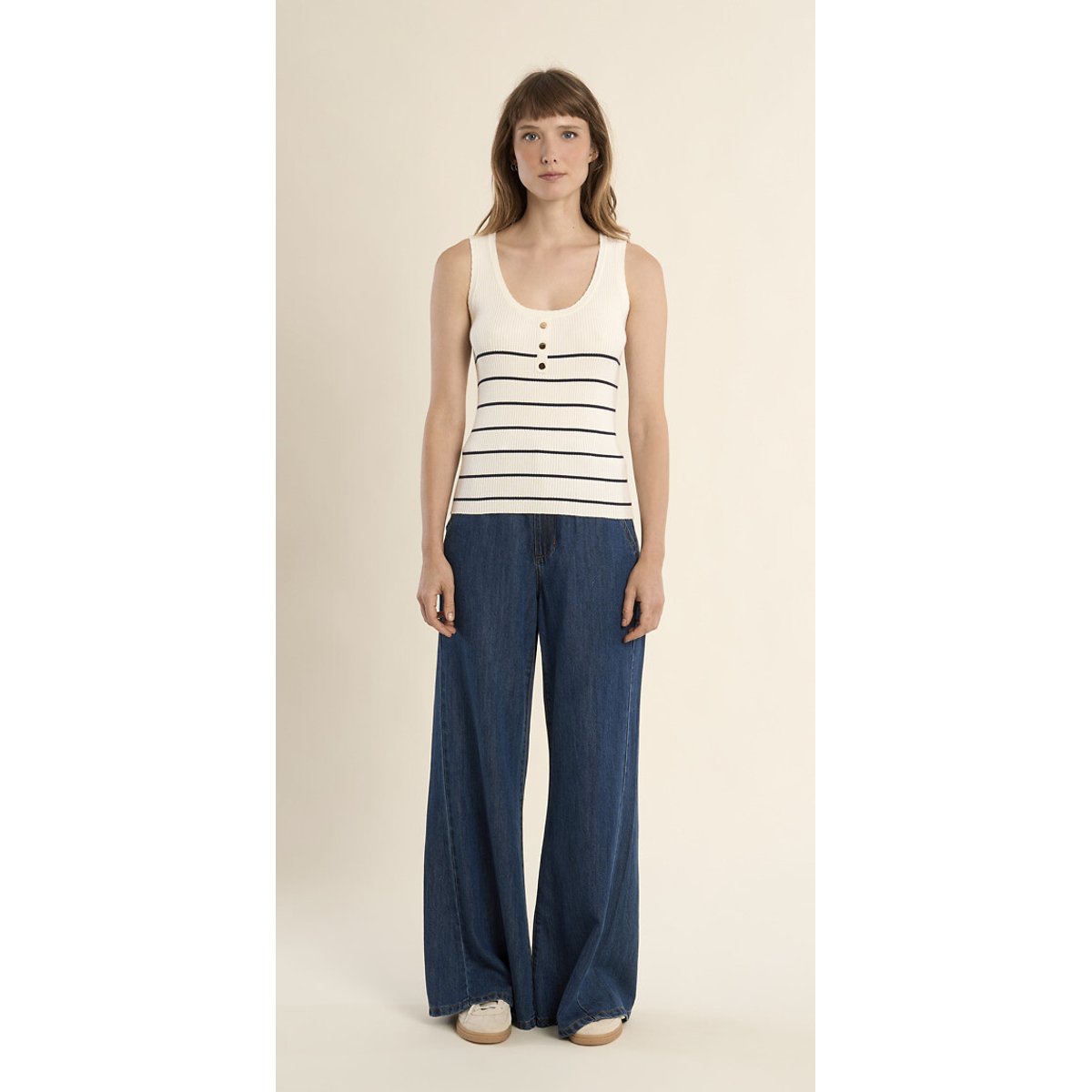 Débardeur côtelé rayé blanc rayé bleu, MOLLY BRACKEN