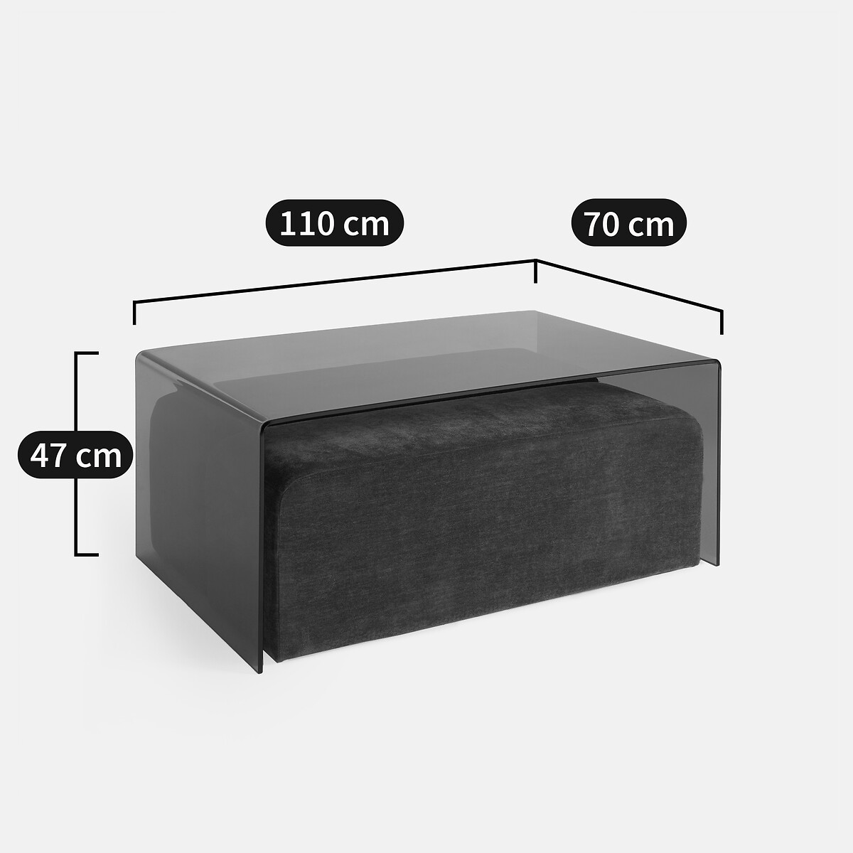 Table basse, plateau en verre trempé, et ses 2 bancs, JOAN bleu, LA REDOUTE INTERIEURS