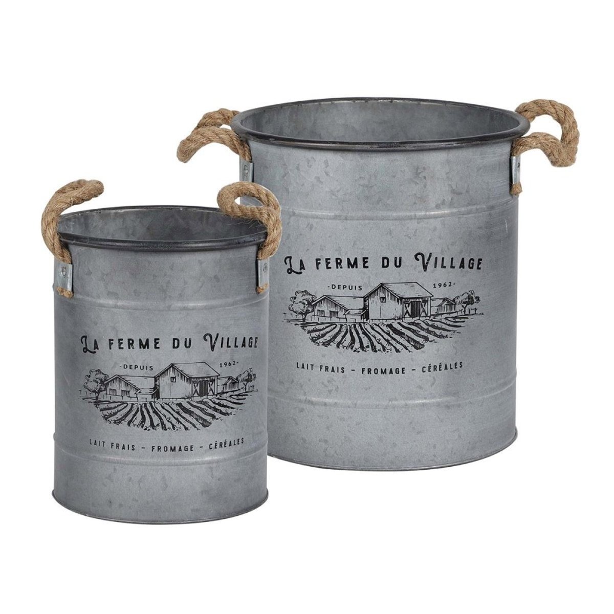 Lot De 2 Pots à Fleurs Métal Décoré gris, DECORATIE