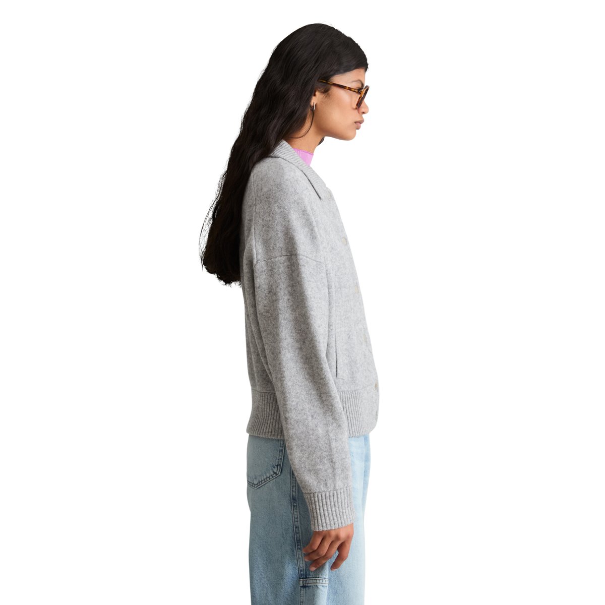 Cardigan style blouson, coupe classique en laine vierge douce gris, MARC O’POLO DENIM