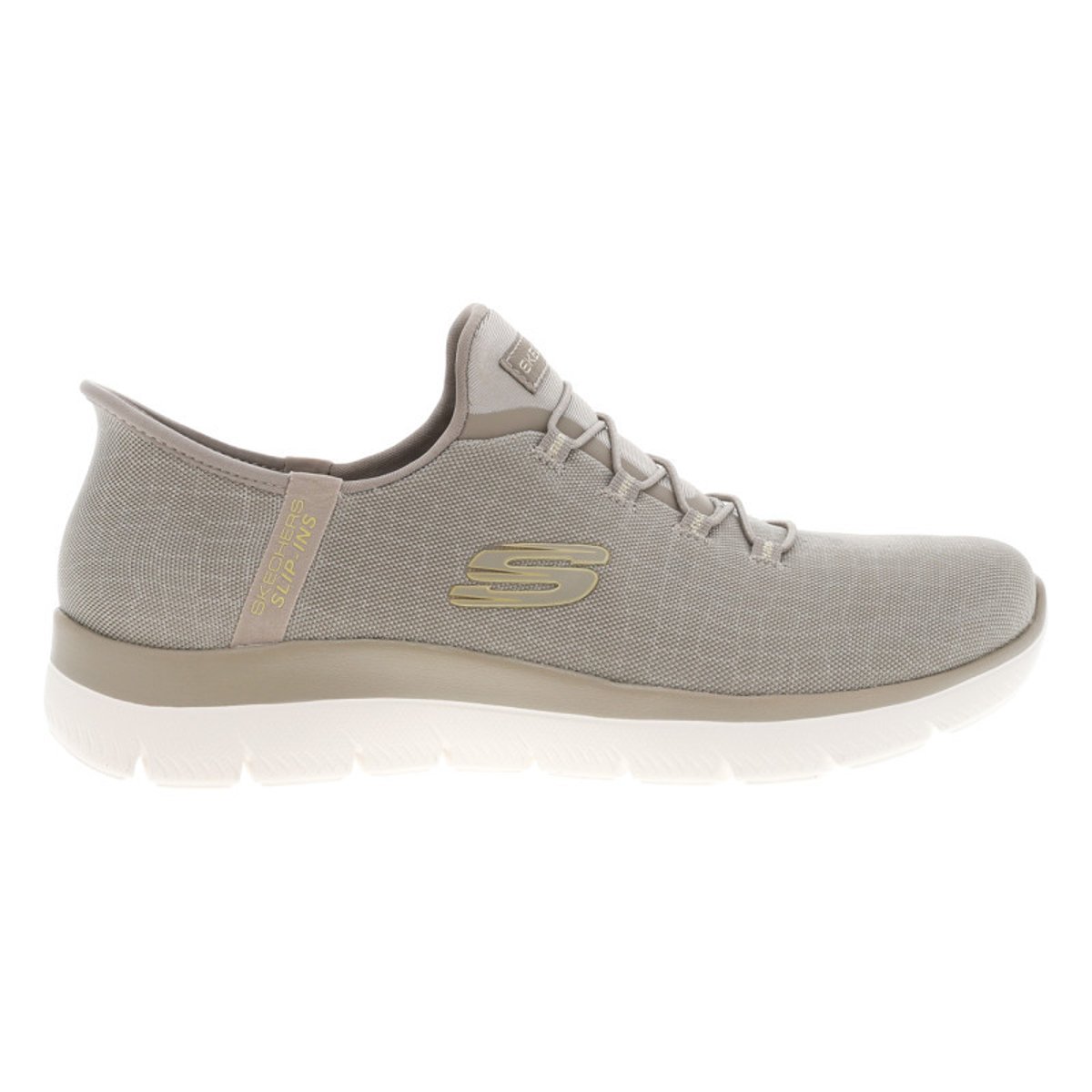 Baskets running noires à semelle plate et avec une fermeture slip-on taupe, SKECHERS