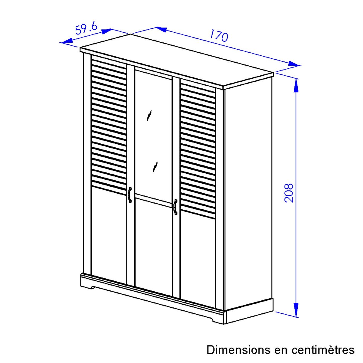 Armoire 3 portes avec miroir THELMA marron, GAMI
