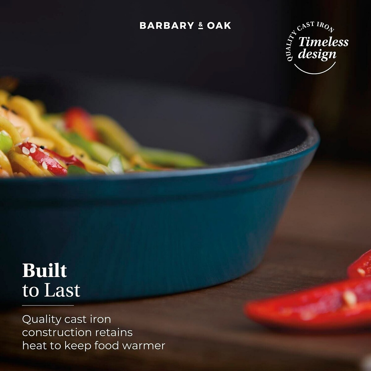 26cm Nattura Cast Iron Round Fry Pan teal, BARBARY & OAK