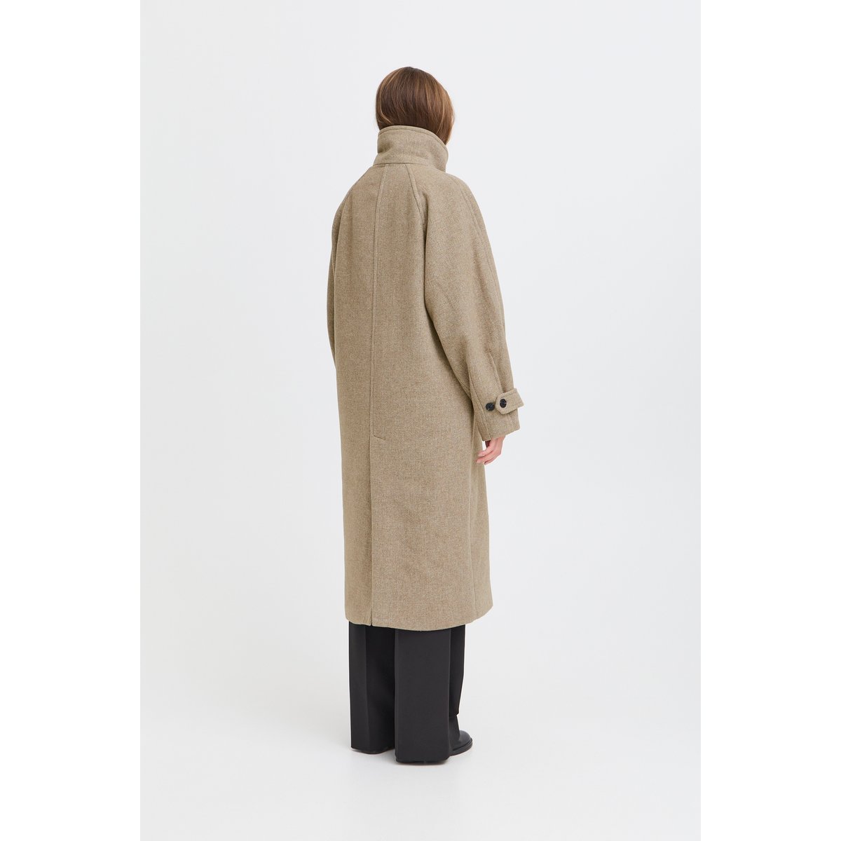 Manteau coupe oversize col montant desert taupe melange, ICHI