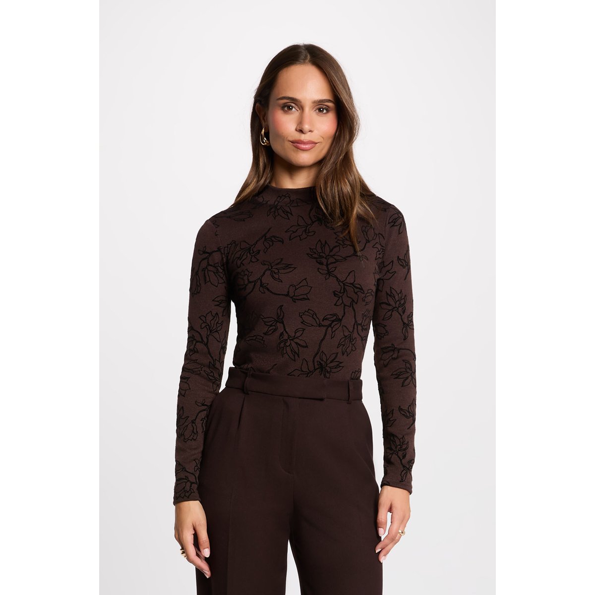 Tee-shirt marron manches longues marron foncé, MORGAN