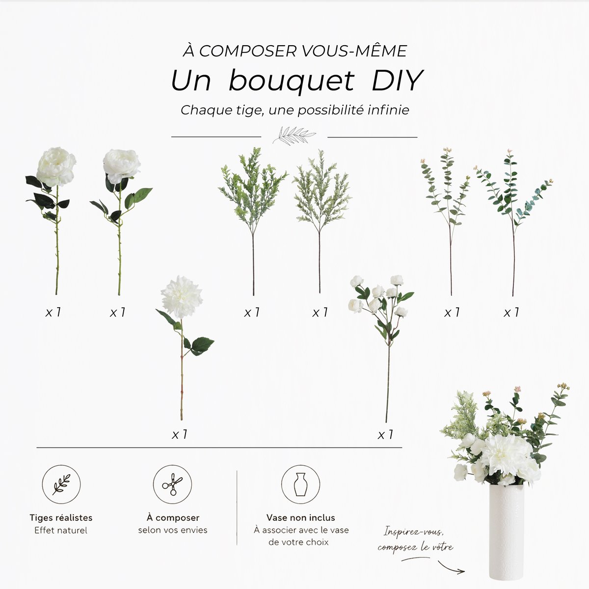 Bouquet de fleurs artificielles à composer - Alba autres, LIGNE DECO