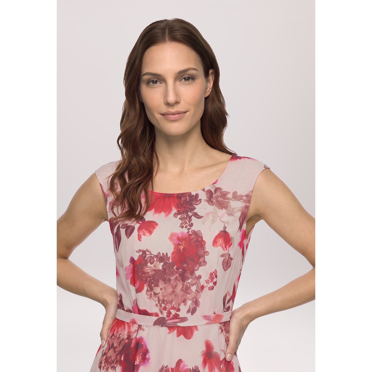 Robe de cocktail à imprimé cream/red, VERA MONT
