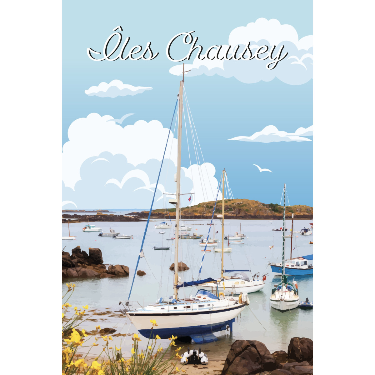Tableau Mural Bateaux Chausey ILLUSTRATION tableaux sur toile-bleu, CEANOTHE