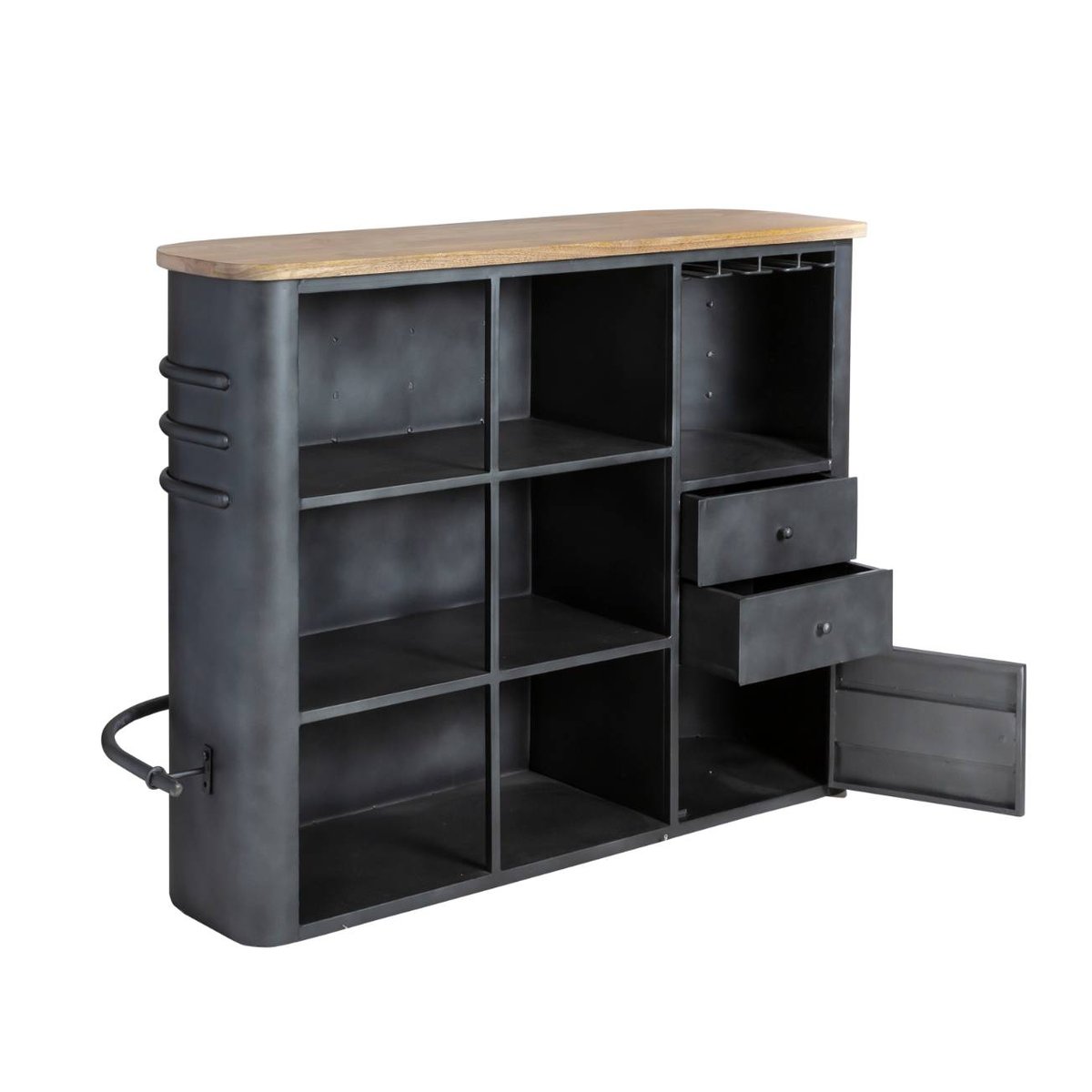 Meuble bar en métal et bois de manguier LOCKER gris, MADE IN MEUBLES