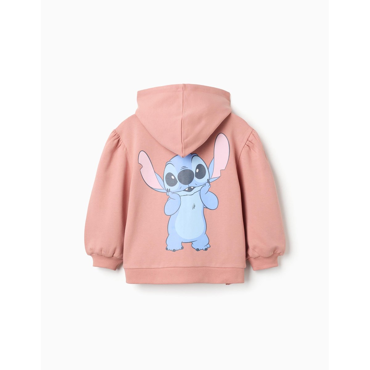 Sweat zippé en coton peigné en molleton avec capuche et imprimés Stitch rose, ZIPPY