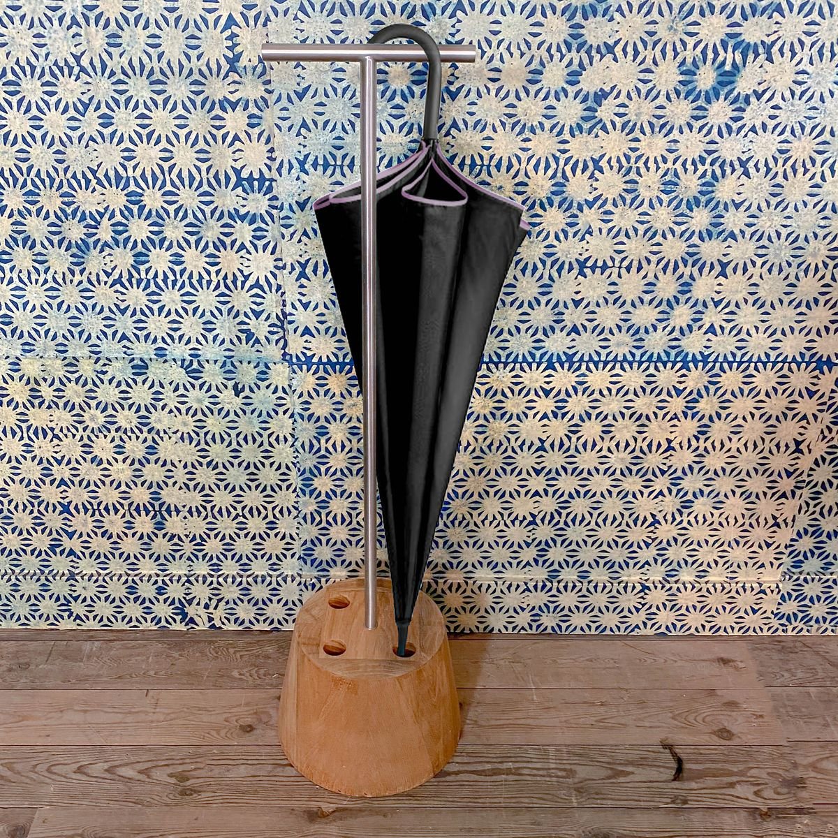 Porte parapluie en teck et acier inoxydable, GAPO naturel, NOW'S HOME