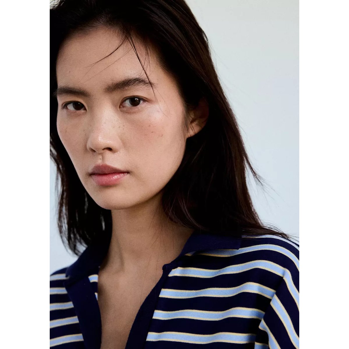 Pull-over rayures col polo bleu ciel, MANGO