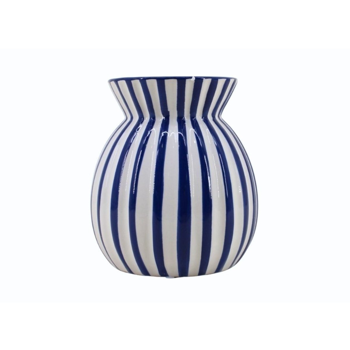 Vase céramique à rayures en relief, H19cm bleu, ORNAMI