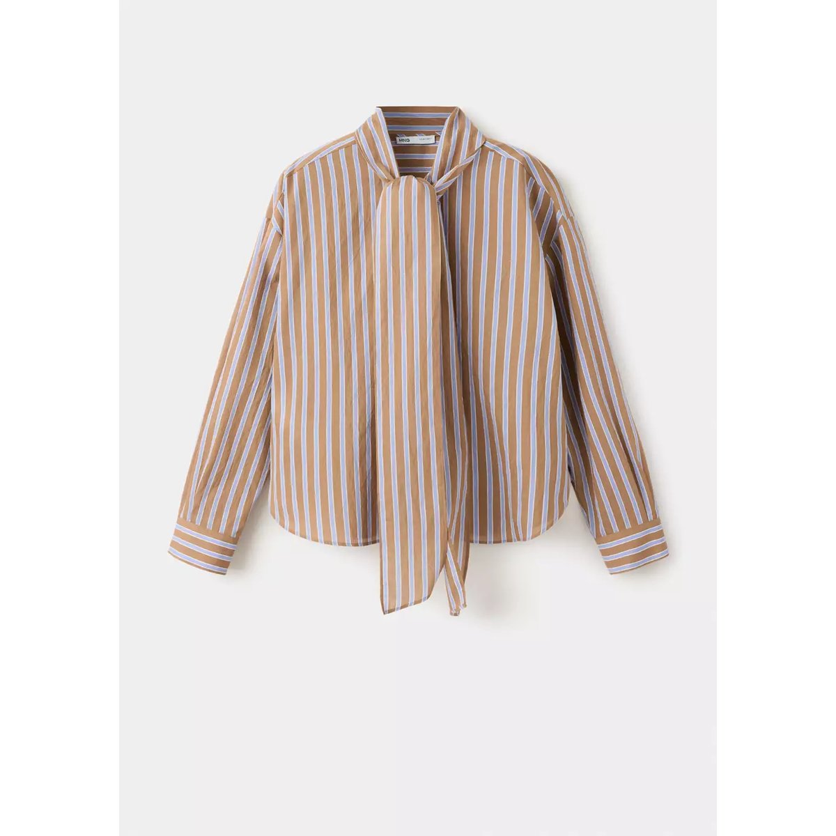 Blouse à rayures et nœud marron, MANGO