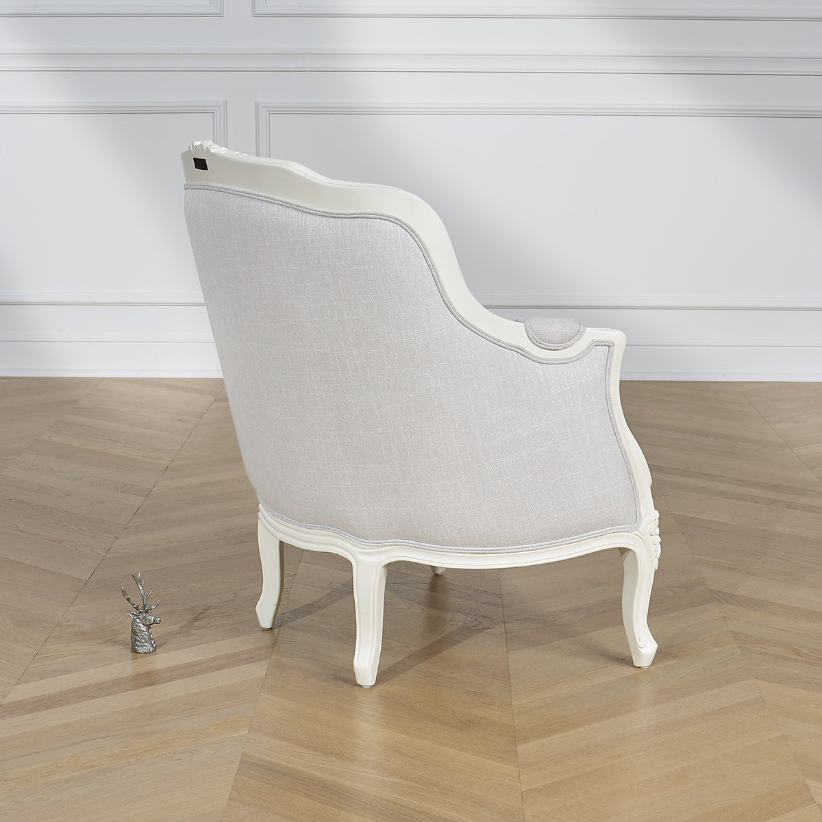 Fauteuil bergère en hévéa et tissu effet lin VICTOR nacre, ROBIN DES BOIS