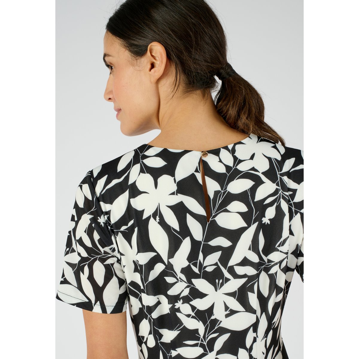Robe maille crêpe stretch noir feuillage, DAMART