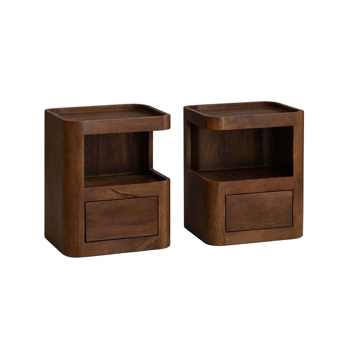 Table de chevet niche droite et gauche en bois de manguier MAORA bois foncé, MADE IN MEUBLES