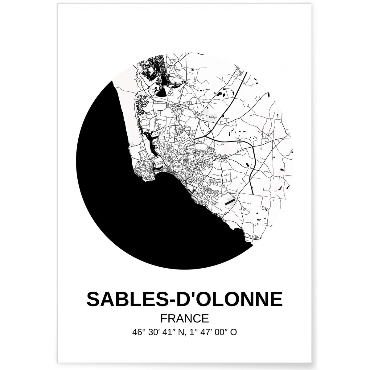 Affiche Carte Sables d'Olonne blanc, L'AFFICHERIE