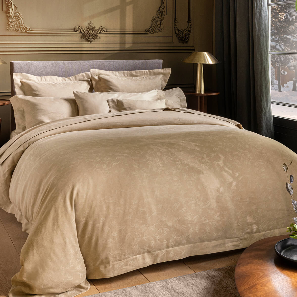 Housse de couette en Coton/Lin, ARABESQUE sepia, LE JACQUARD FRANCAIS