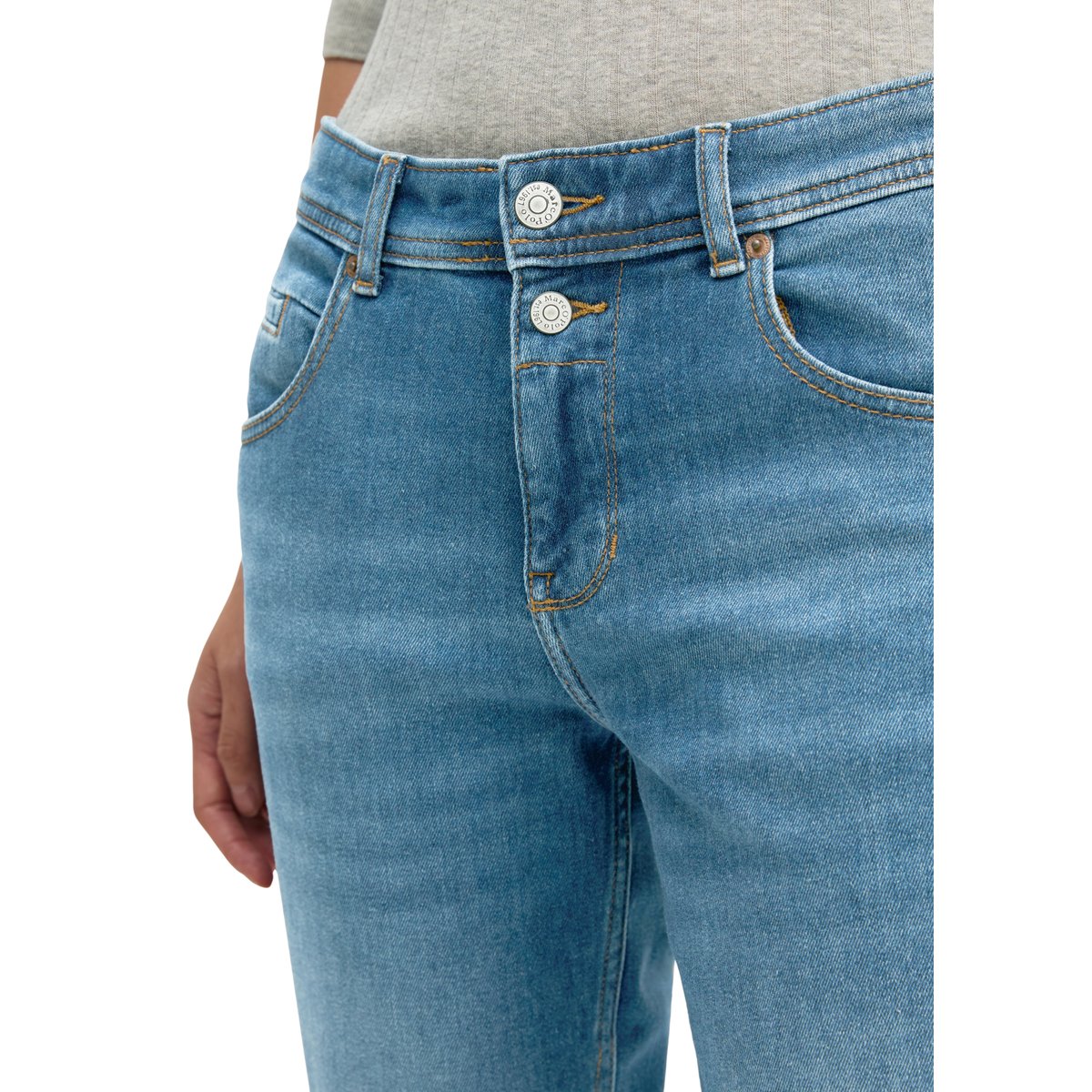 Jeans modèle Theda boyfriend en coton stretch doux bleu, MARC O'POLO