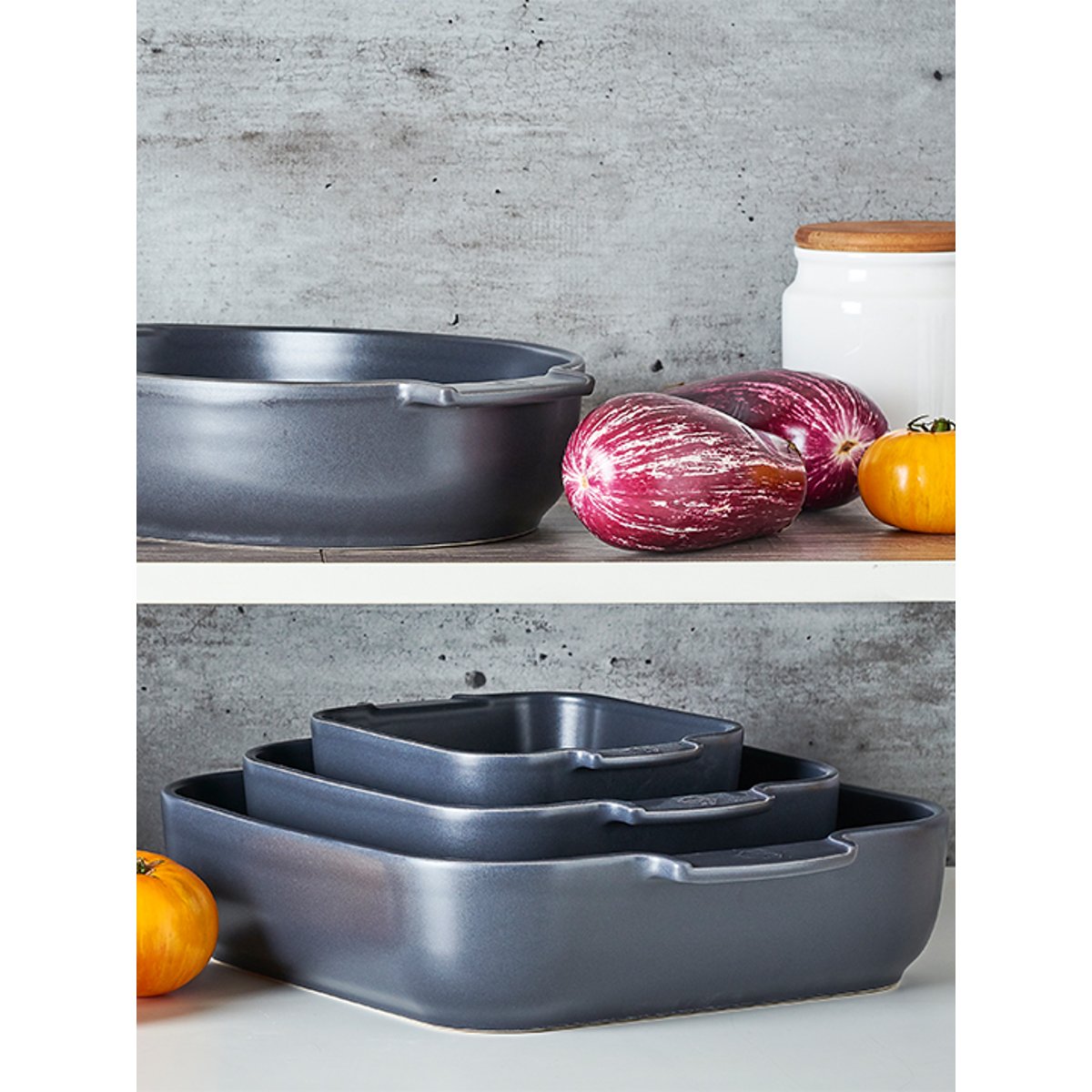 Plat four céramique carré noir satin 36 cm ardoise, PEUGEOT