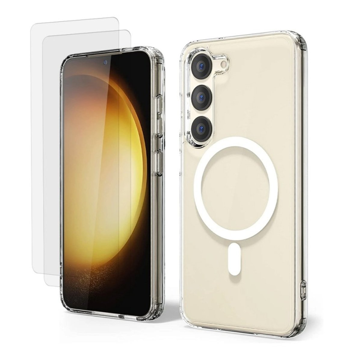 Coque Anti-choc Magnétique compatible Magsafe pour Galaxy S23 Plus Transparente + 2 vitres transparent, EVETANE