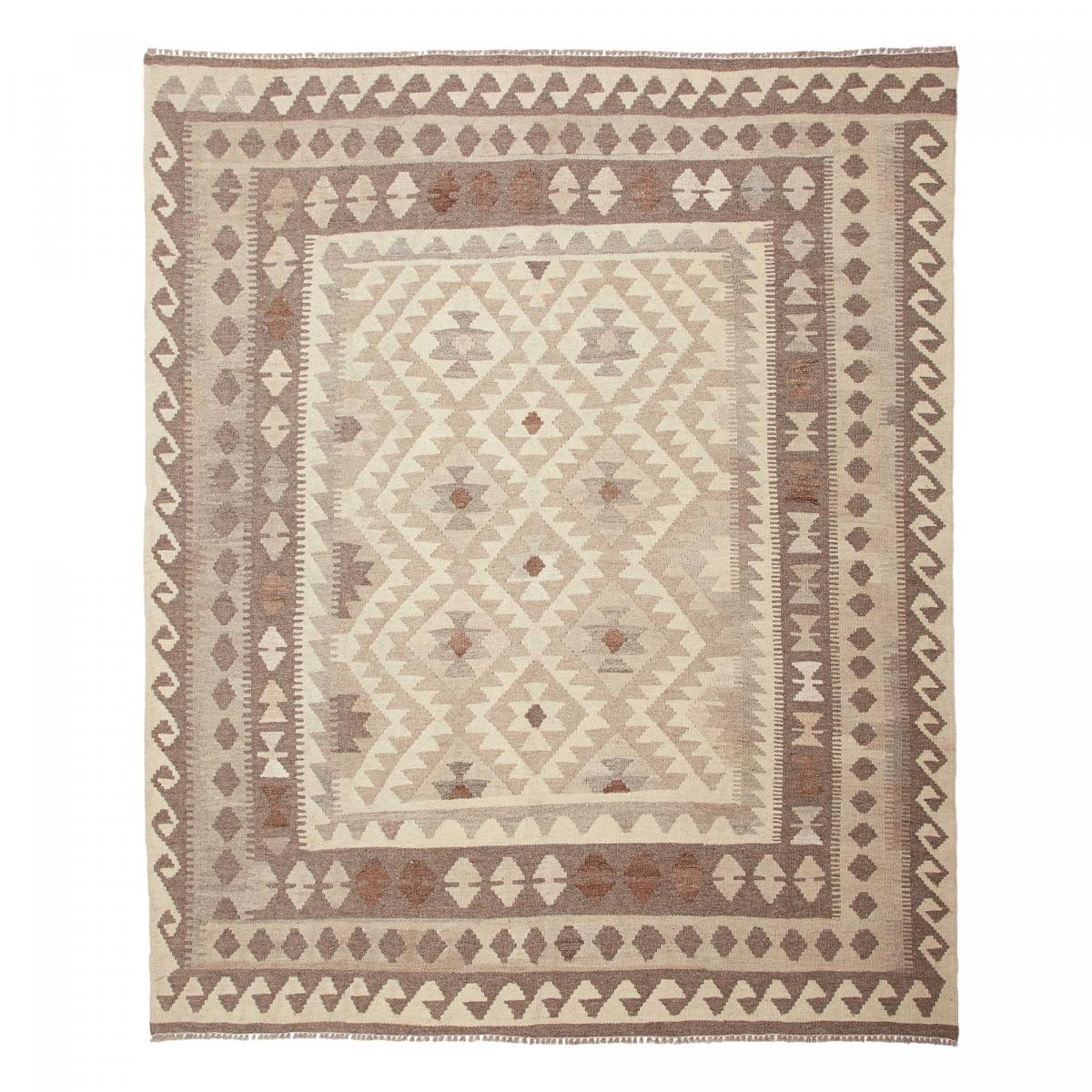 Tapis kilim au motif ethnique, tissé plat en laine naturelle beige, crème, marron, UN AMOUR DE TAPIS