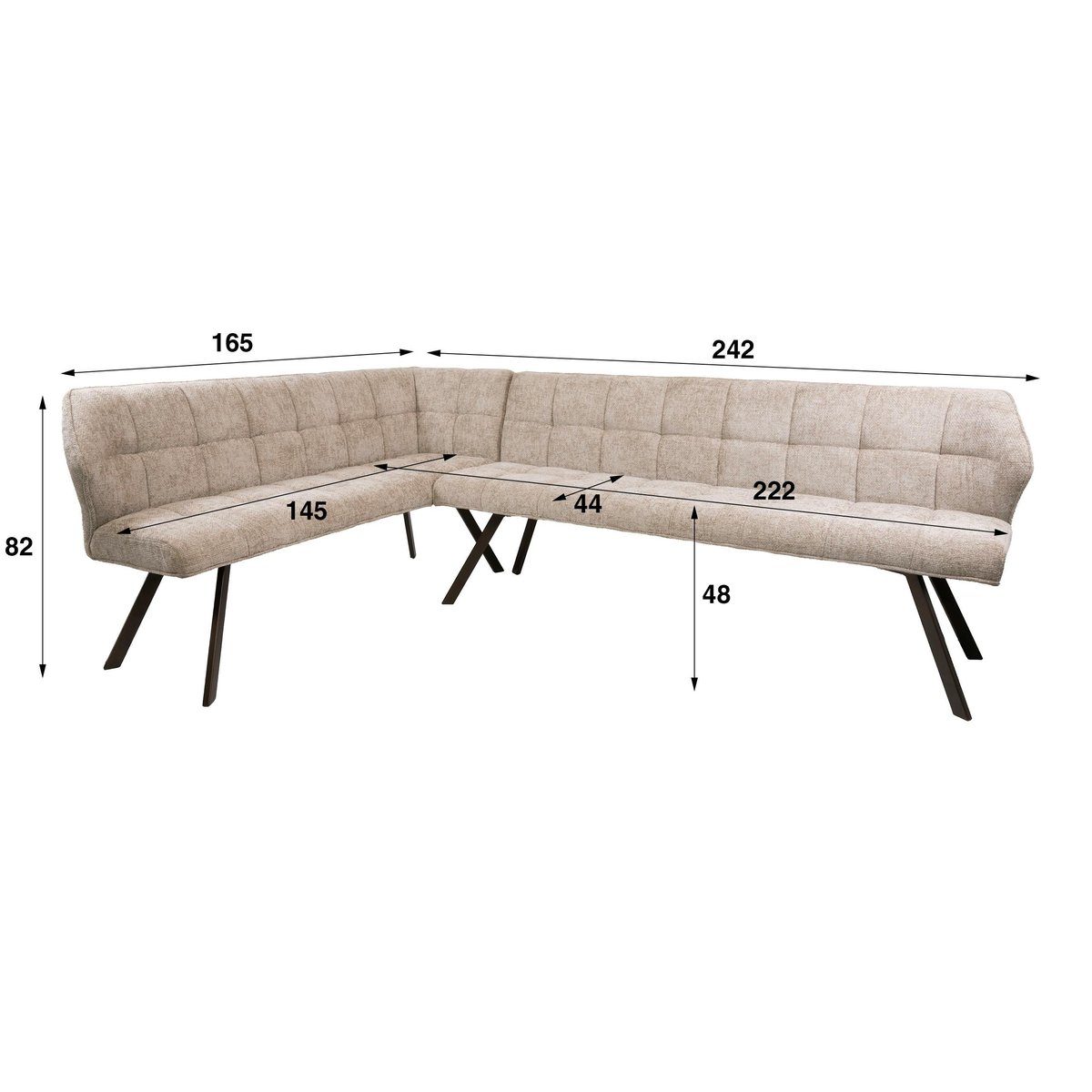 Banc de table tissu doux sable, angle gauche MELBOURNE beige, PIER IMPORT