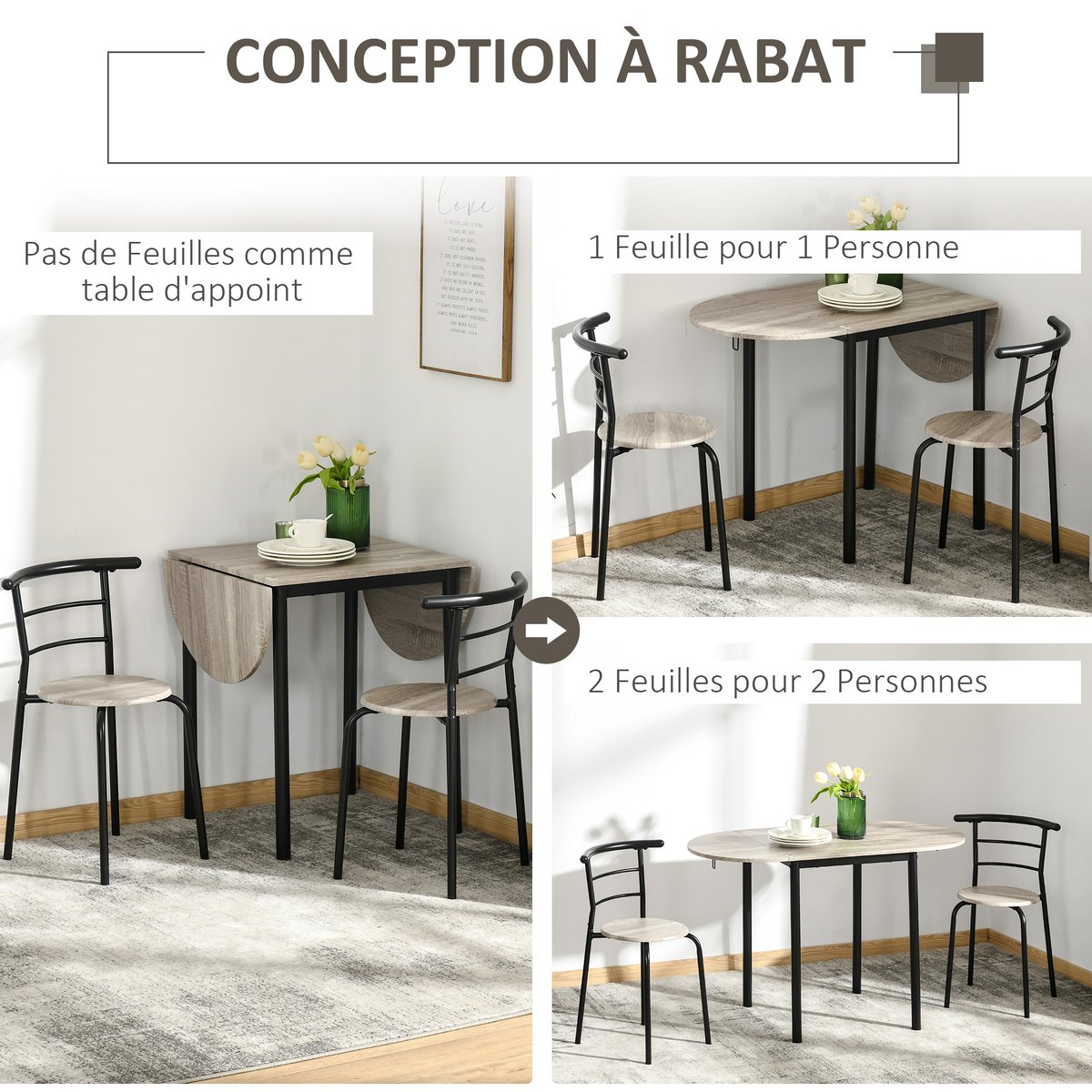 Ensemble de table à manger MDF Chêne noir et chêne clair, HOMCOM