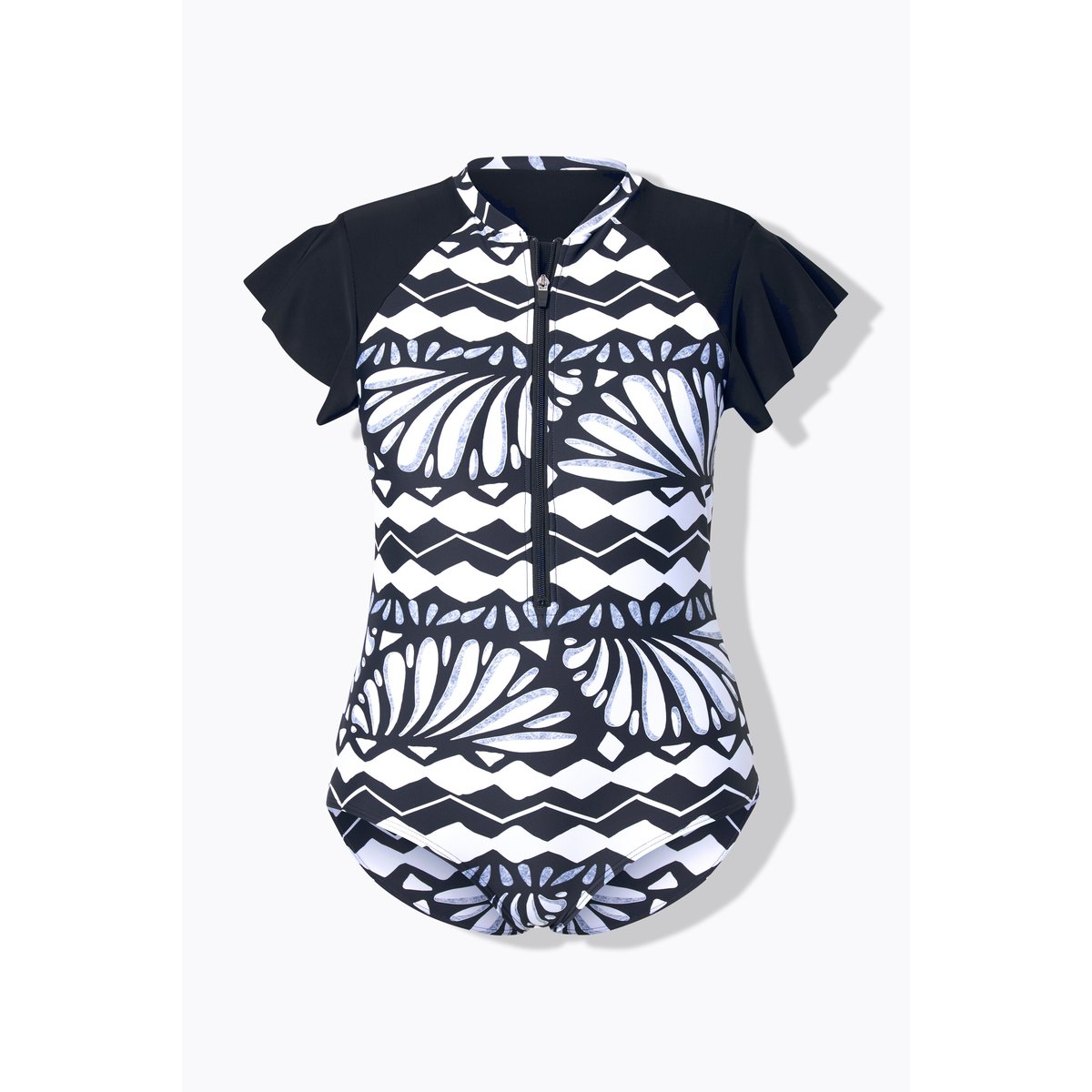 Maillot de bain à bonnets souples. Manches noir, ULLA POPKEN