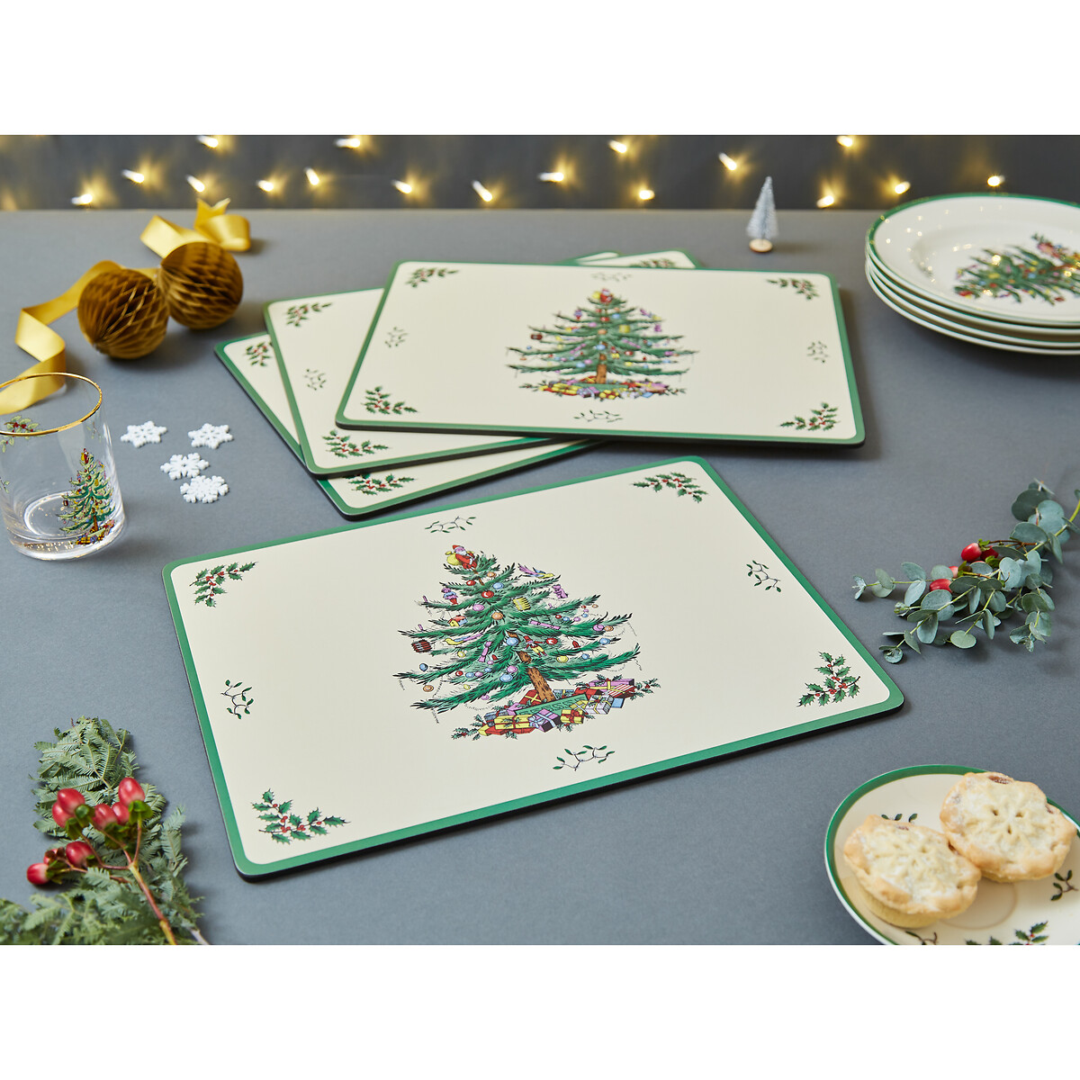Set of 4 Christmas Tree Placemats white, PIMPERNEL