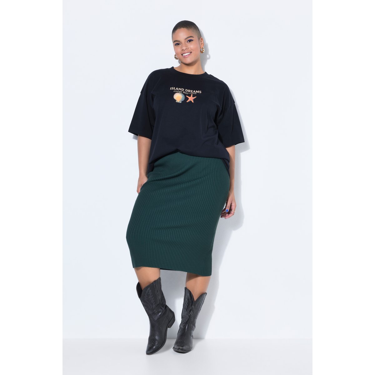 Jupe en maille, longueur midi vert foncé, STUDIO UNTOLD