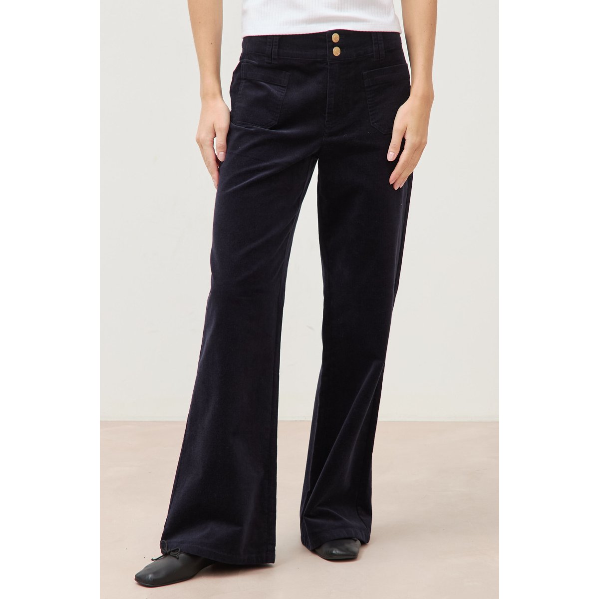 Pantalon flare taille haute en velours bleu foncé, BONOBO