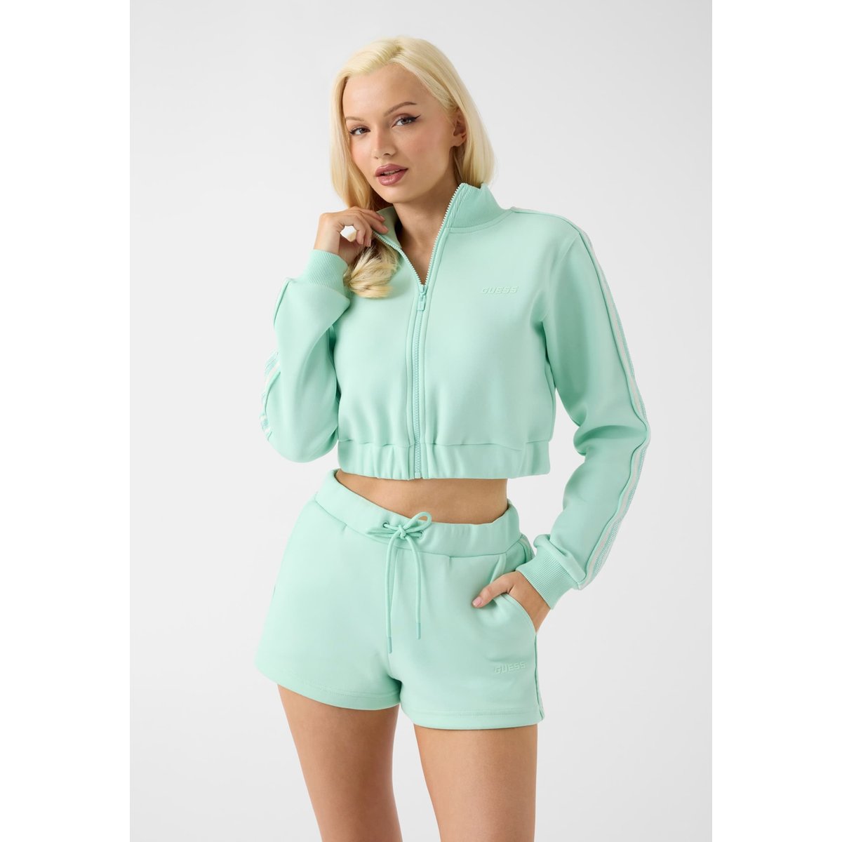 Sweatshirt Cropped À Col Montant vert, GUESS