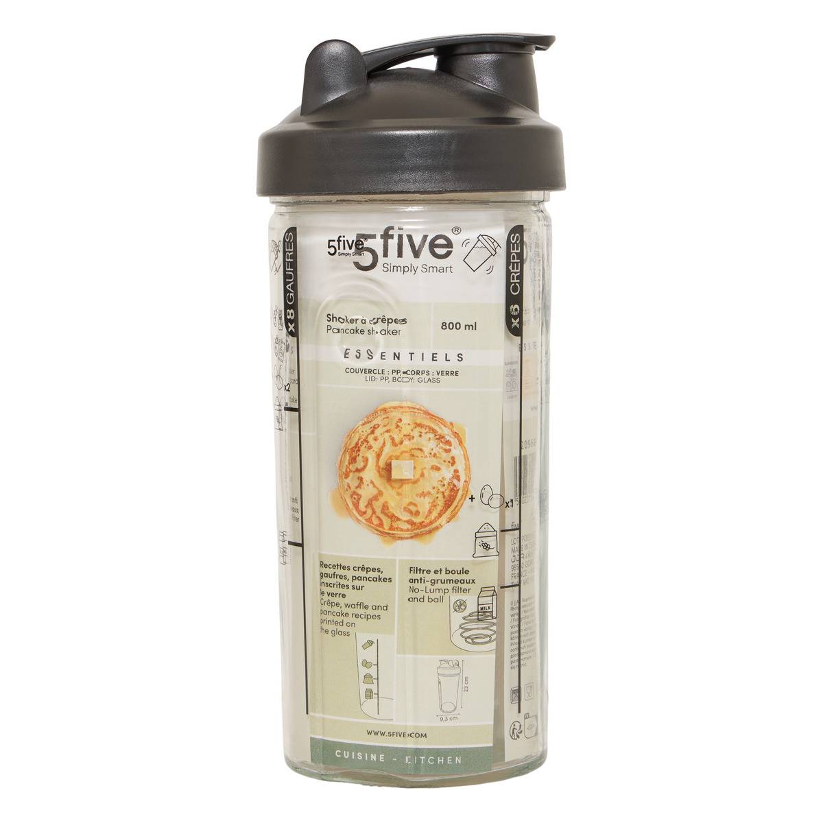 Shaker pour crêpes 800ml en verre ESSENTIELS transparent, 5FIVE SIMPLY SMART