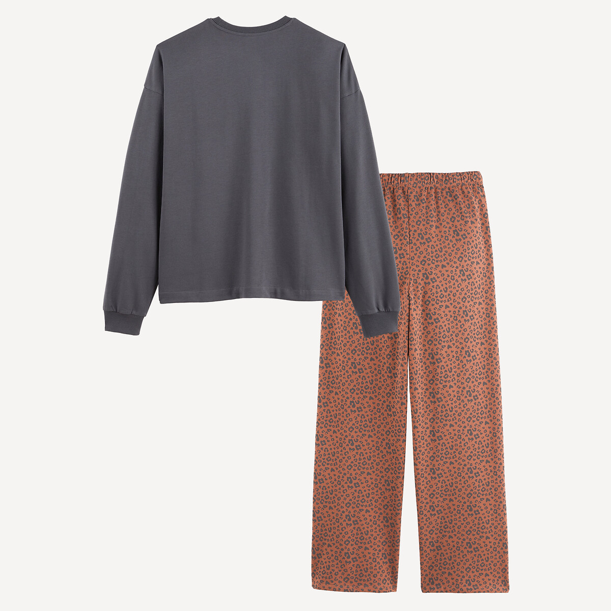 Pijama em moletão, com calças com estampado leopardo estampado castanho/cinzento, LA REDOUTE COLLECTIONS