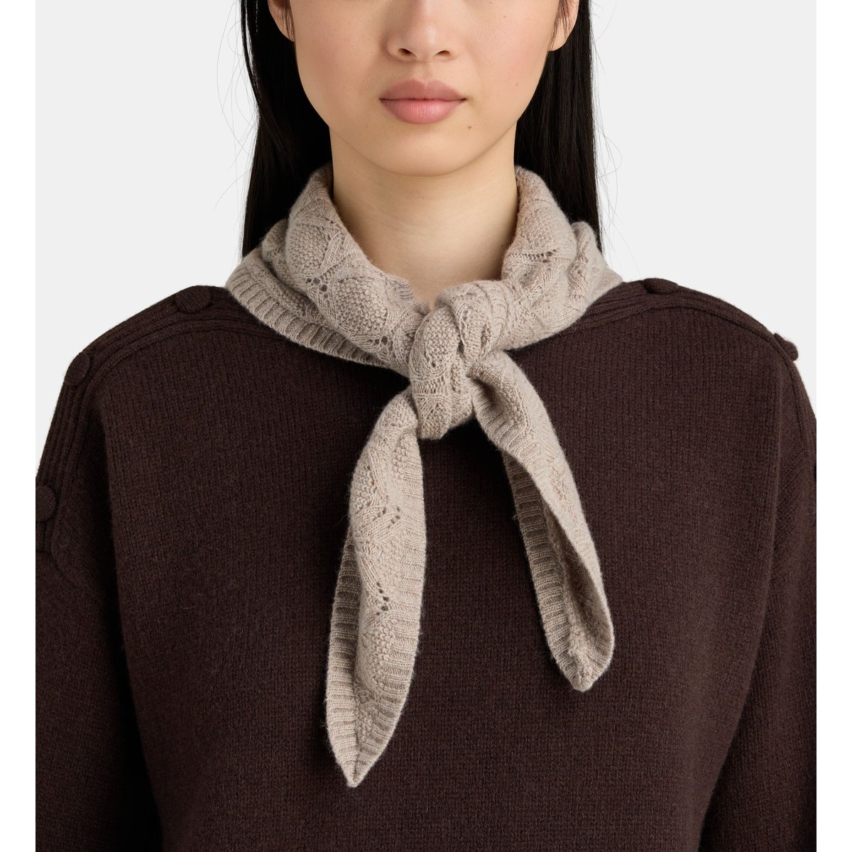 Écharpe châle mady jacquard en laine taupe, JODHPUR