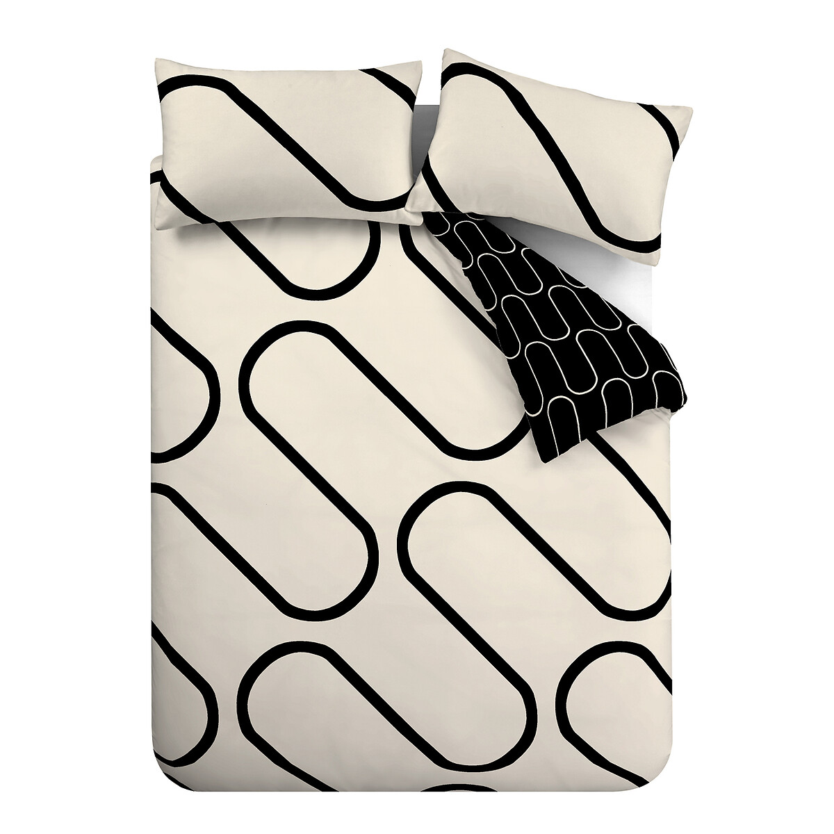 Linear Curve Geometric Cotton Mix Duvet Cover and Pillowcase Set black, CATHERINE LANSFIELD