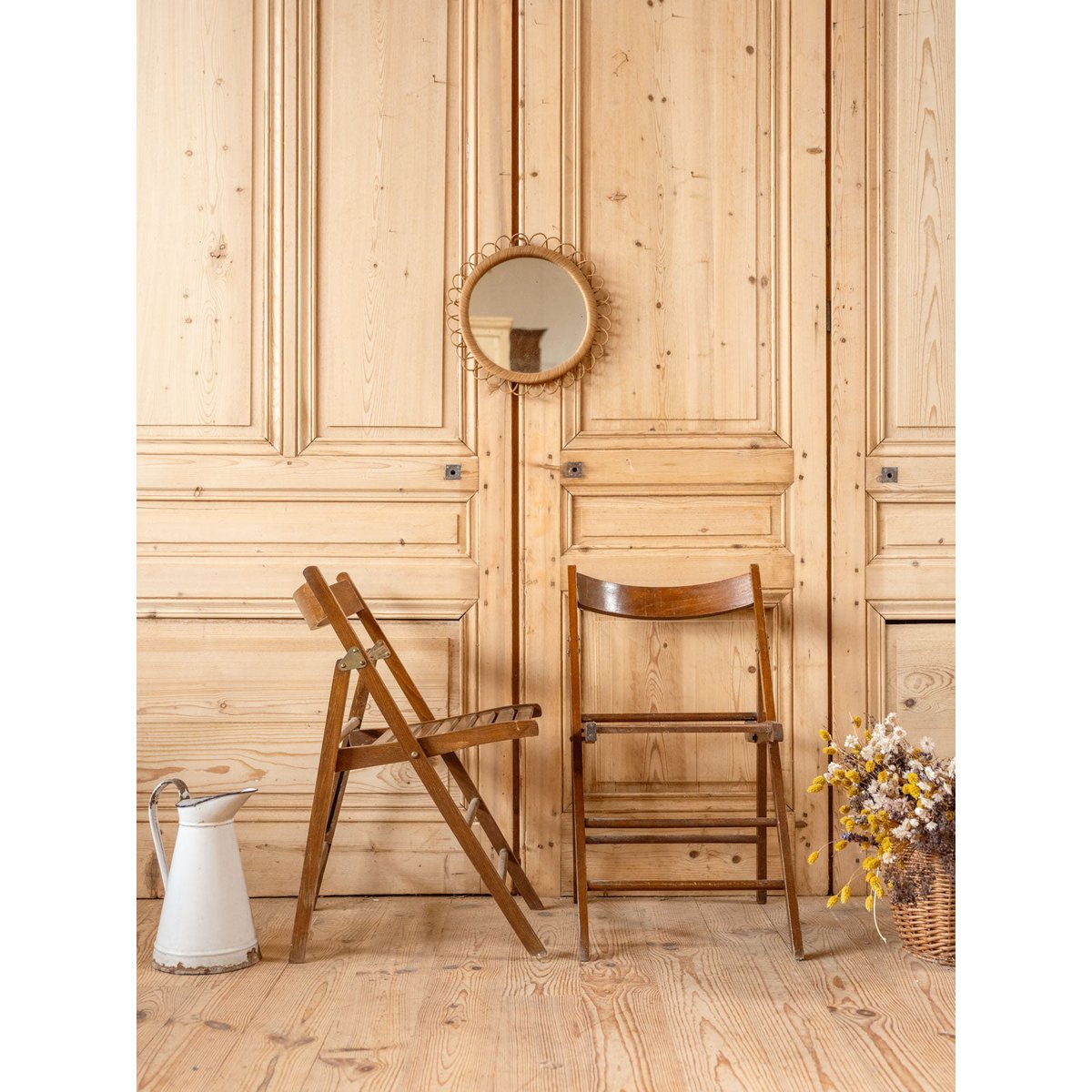 Lot de 4 chaises pliantes en bois Claude N°1462 - Bon état bois foncé, DEBONGOUT