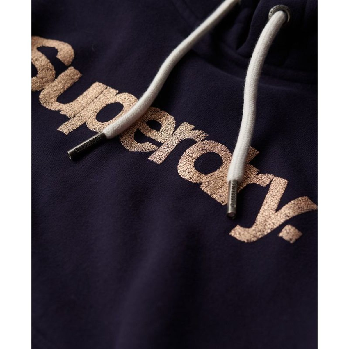 Sweat à capuche Core à logo métallisé bleu marine délavé, SUPERDRY