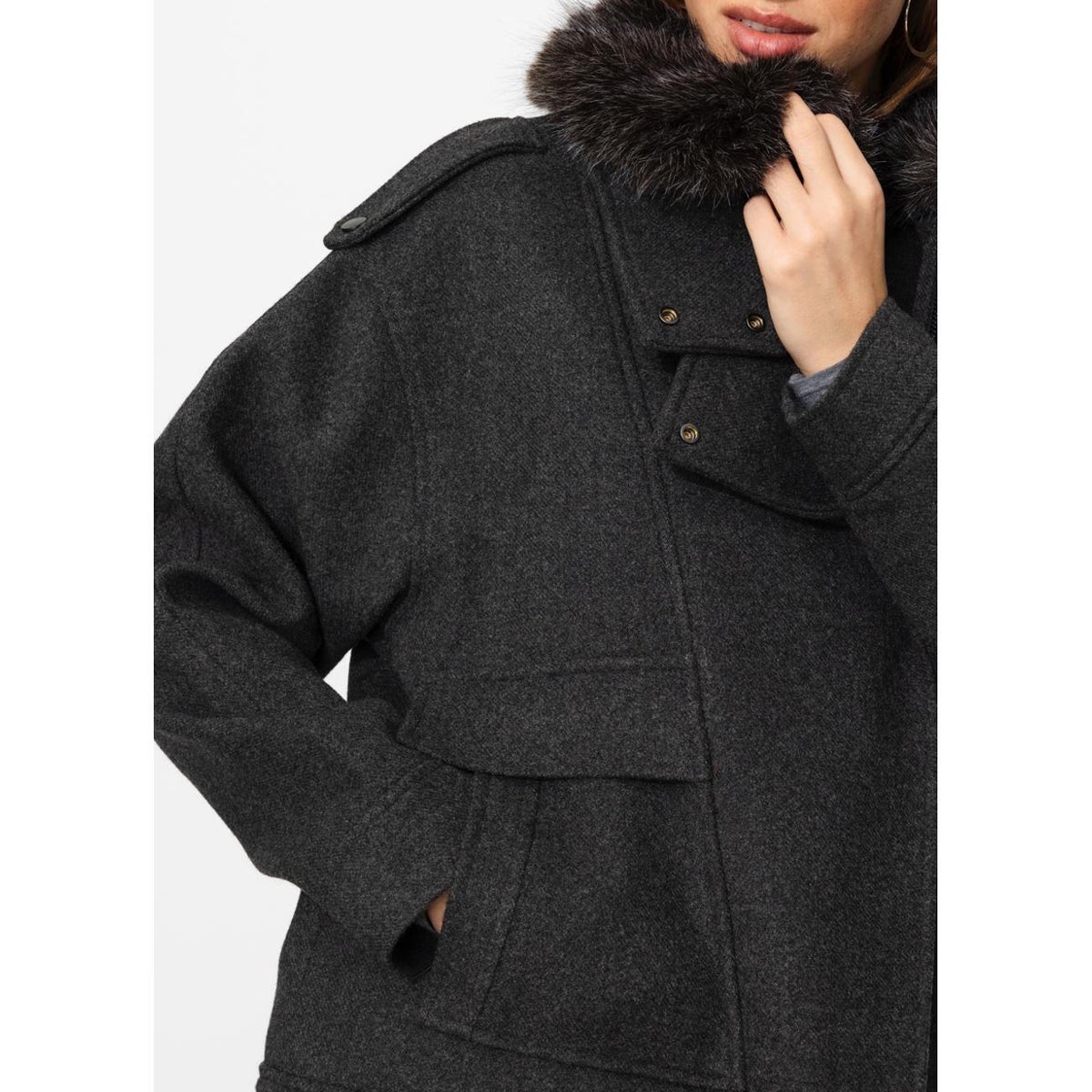 Manteau court à col montant gris, PROMOD
