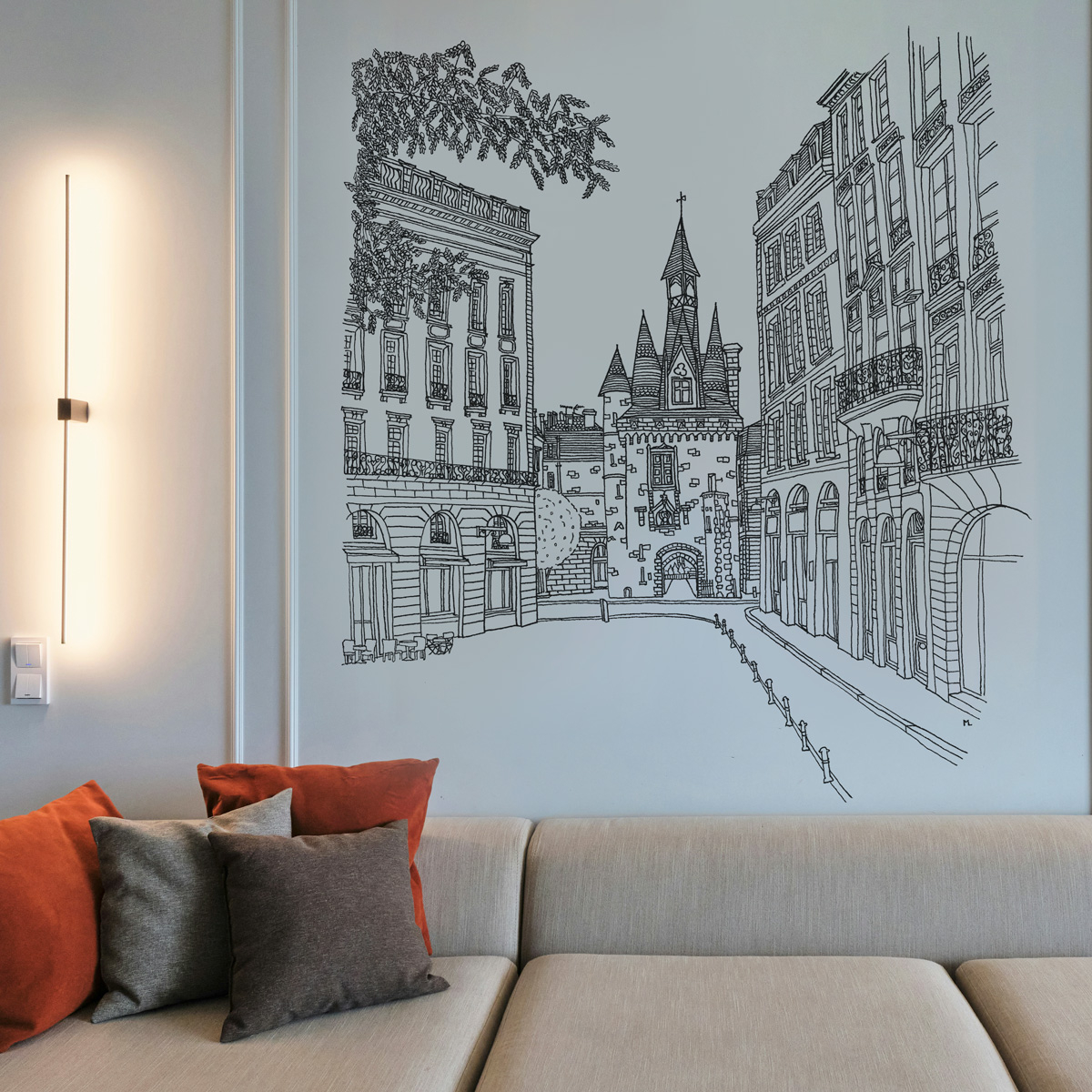 Papier peint panoramique Bordeaux Porte Cailhaut,  225 x 250cm gris, ACTE DECO